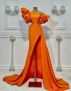 Orange Evening Dresses, Dress Masquerade, Masquerade Prom, Gown Floral, Robes Glamour, One Shoulder Prom Dress, Cheap Evening Dresses, Dresses Elegant