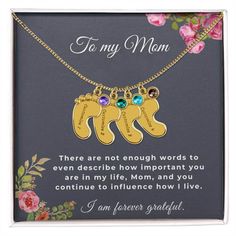 To My Mom Engraved Baby Feet Necklace with Birthstone Feet Necklace, Large Families, To My Mom, For My Mom, Personalized Pendant, Baby Birth, Unique Necklace, Luxury Boxes, Birth Month