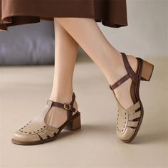 HJCCS141 Women's Casual Shoes - Chunky Heel Gladiator Sandals | Touchy Style Casual Low Heel Block Heels With Buckle Closure, Casual Block Heels With Buckle Closure, Low Heel, Casual Low Block Heels With Buckle Closure, Retro Round Toe Sandals With Buckle Closure, Retro Sandals With Buckle Closure, Beige Block Heels With Buckle Closure And Round Toe, Retro Sandals With Buckle Closure And Round Toe, Retro T-strap Sandals With Round Toe, Brown Block Heels With Buckle Closure And Round Toe