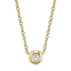 How lovely is this 14k yellow gold pendant! It features a beautiful bezel-set 0.10ct round cut diamond. This gorgeous pendant sits fluidly on the neck and will be a sparkling compliment to any outfit it is paired with. This necklace can be worn from 15-18 inches. Diamond Pendant Necklace Solitaire, Contemporary Fine Jewelry, Circle Jewelry, Bezel Necklace, Solitaire Pendant Necklace, Diamond Solitaire Necklace, Solitaire Necklaces, Bezel Set Diamond, Bezel Pendant