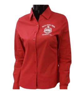 Delta Sigma Theta Sorority Sorority Dresses, Sorority Buttons, Button Collar Shirt, Rocker Outfit, Sorority Events, Theta Sorority, Sorority Sweatshirts, Delta Sigma Theta Sorority, Red Shirt Dress