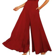 Womens Sleeveless Halter Tied Jumpsuit With Pockets High Waist , Wide Leg Red Sleeveless Jumpsuits And Rompers, Summer Party Jumpsuit With High-waisted Pants, Sleeveless Summer Pantsuit For Formal Occasions, Sleeveless Summer Formal Pantsuit, Sleeveless Pantsuit For Summer Formal Occasions, Sleeveless Pantsuit For Formal Summer Events, Summer Wide-leg Pantsuit For Party, Sleeveless Formal Summer Pantsuit, Red Strapless Jumpsuit For Summer Party