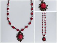 Czech vintage red glass molded flower pendant and beads beaded necklace 44cm long and pendant is 22x30mm, glass red ros is 12mm, smaller beads are 6mm in diameter. Shipping price for each additional similar item is just for $2.99 Items will be sent by registered airmail service and the tracking number will be sent after dispatch. Shipping time will take approximately 3 business days to EU (European) countries and approximately 7 business days to anywhere else in the world. I am selling it direct Glass Molds, European Countries, Red Glass, Flower Pendant, Czech Republic, Rose Flower, Tracking Number, Red Roses, Necklace Etsy