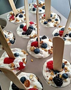 an assortment of desserts being prepared on a tray