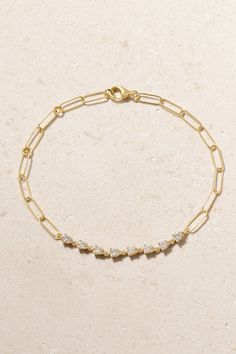 STONE AND STRAND's dainty pieces make perfect every day signatures, but work just well for more formal occasions, too. Comprised of slim links, this bracelet is handmade from 10-karat gold and set with eight light-catching diamonds. Wear yours solo or stacked with other simple styles from the brand. Diamond Anklet, Stone And Strand, Gold Diamond Bracelet, The Bling Ring, Latest Bracelets, Bracelets Gold Diamond, Fine Jewelry Bracelets, Bling Rings, Diamond Bracelets