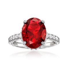 Ross-Simons - 5.50ct Simulated Ruby, .50ct t. w. Cubic Zirconia Ring in Silver. Size 9. An RS exclusive. Big impact, small price. Our vibrant ring features a 5.50 carat oval simulated ruby that beams from a sterling silver band sparked by .50 ct. t. w. round brilliant-cut CZs. Features a unique hidden halo! 1/2" wide. CZ and simulated ruby ring. Carat weights are diamond equivalents. Ruby birthstones are the perfect gift for July birthdays. Halo 1, Ruby Birthstone, Mixed Metal Jewelry, Fine Jewelery, Cz Jewelry, Hidden Halo, Cubic Zirconia Rings, Faux Stone, Cz Ring