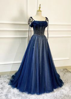 Indigo Prom Dress Long, Stary Night Prom Dresses, Dark Blue Dress Sweet 16, Dark Blue Prom Dresses Long, Prom Dresses 2023 Dark Blue, Dark Blue And Silver Dress, Midnight Ball Gown, Prom Dresses Dark Blue Long, Starry Night Prom Dresses