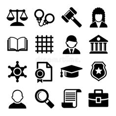 black and white law icons set - miscellaneous objects / items that can be found in the image