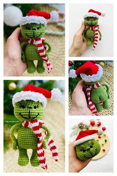 crocheted christmas ornament with santa hat and candy cane