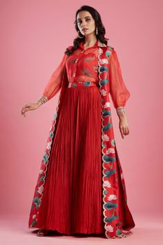 Aayushi Maniar-Red Shirt With Lehenga Set-INDIASPOPUP.COM Shirt With Lehenga, Tassels Fashion Clothing, Organza Shirt, Lehenga Designs Simple, Frock Fashion, Indian Gowns Dresses, Elegant Maxi Dress, Ethnic Outfits, Designer Party Wear Dresses