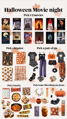 halloween movie night poster with all the items