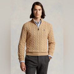 Polo Ralph Lauren Cable Knit Cotton Sweater Fall/Winter - 2023/2024 Knit Motif, Cotton Cable Knit Sweater, Ralph Lauren Cable Knit, Polo Ralph Lauren Sweater, 1/4 Zip Sweater, Cable Knit Jumper, Quarter Zip Sweater, Ralph Lauren Collection, Iconic Design