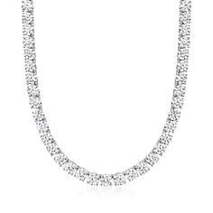 Ross-Simons - 61.97ct t. w. Lab Grown Diamond Tennis Necklace in 14kt White Gold. 16". Abundantly opulent, this incredible 61.97 ct. t. w. round brilliant-cut lab-grown diamond tennis necklace offers once-in-a-lifetime sparkle at a significant value for its extraordinary size. Highly faceted with exceptional fire, each scintillating gem is amplified by a high-polished setting of pristine 14kt white gold. Finishes with a single-latch safety and box clasp. Lab-grown diamonds are identical to mined Physical And Chemical Properties, Diamond Tennis Necklace, Pure Design, Box Clasp, Tennis Necklace, 14kt Gold, Round Brilliant Cut, Round Brilliant, Lab Grown