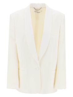 9116 STELLA MCCARTNEY  SINGLE-BREASTED TAILORED BLAZER WITH SH Satin Shawl, Classic Tuxedo, White Shawl, Stella Mc, Lapel Blazer, Tailored Blazer, Single Breasted Jacket, Womens Blazers, White Jacket