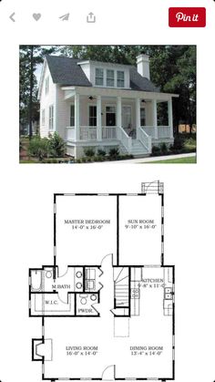 the floor plan for a two story house with an attached porch and second story bedroom