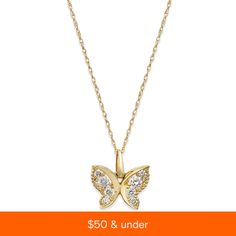 in stock Macy's Gold Cubic Zirconia Jewelry, Macy's 14k Gold Jewelry With Diamond Accents, Macy's Yellow Gold Cubic Zirconia Jewelry, Macy's Yellow Gold Necklaces With Diamond Accents, Macy's Yellow Gold Jewelry With Diamond Accents, Macy's Yellow Gold Diamond Jewelry, Pretty Pendant, Butterfly Pendant Necklace, Butterfly Pendant