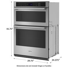 an oven and microwave are shown with measurements