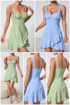 acelimosf™-Waist A-line ruffled casual suspender dress Summer Suspender Dress With Ruffles, Solid Ruffled Mini Sundress, Solid Mini Sundress With Ruffles, Solid Color Mini Sundress With Ruffles, Light Blue Mini Dress With Tie Straps, Light Blue Ruffled Sundress Mini Length, Light Blue Ruffled Mini Sundress, Light Blue Mini Sundress With Ruffles, Suspender Dress