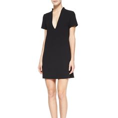 Alice + Olivia Seamed V-Neck Boxy Dress, Black Alice + Olivia Dress In Crepe. Approx. Measurements: 34"L Shoulder To Hem, 36"L Center Back To Hem. Deep V Neckline. Short Sleeves. Slim Shift Silhouette. Exposed Back Zip. Viscose/Nylon/Polyester; Polyester/Spandex Lining. Dry Clean. Imported. Modern V-neck Mini Dress For Spring, Modern V-neck Dresses For Daywear, Fitted Black V-neck Dress For Daywear, Casual V-neck Mini Dress For Evening, Casual V-neck Dress With Short Sleeves For Evening, Casual V-neck Short Sleeve Dress For Evening, Casual Short Sleeve V-neck Evening Dress, Casual Short Sleeve V-neck Dress For Evening, Chic Black V-neck Dress With Notched Neckline