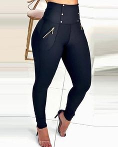 Women'S Solid Color High Waist Skinny Trousers sold by shiook on Storenvy Tight Black Pants With Pockets, Black Fitted Pants With Pockets, Slim Fit Black Pants With Pockets, Casual Solid Pants For Going Out, Casual Solid Color Pants For Going Out, High-waisted Bottoms With Pockets For Going Out, High Waist Bottoms With Pockets For Going Out, Stretch Bottoms With Pockets For Night Out, Black Non-stretch Leggings With Pockets