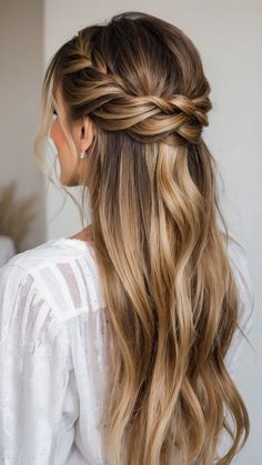 #fashion, #style, #haircare, #beauty Hair Styles For A Wedding Bridesmaid, Unique Homecoming Hairstyles, Pretty Hairstyles For Long Hair Prom, Fall Ball Hairstyles, Wedding Hair Junior Bridesmaid, Tangled Inspired Hairstyle, Classy Braided Hairstyles, Hair For Bridesmaids, Wedding Hairsyles