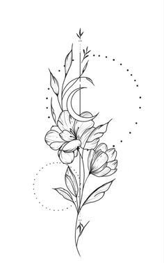 a black and white drawing of flowers on a white background with the letter s in the middle