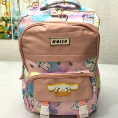 Hello Kitty Cinnamoroll Backpack, Cartoon Anime Pattern Schoolbag, Aesthetic Preppy Travel Bookbag Kawaii School Bag For End Of School Year, Kawaii Style Backpack For School, Kawaii Backpack For End Of School Year, Kawaii Blue School Backpack, Kawaii Blue Backpack For Back To School, Blue Kawaii Backpack For Back To School, Kawaii Blue Rectangular Backpack, Blue Rectangular Kawaii Backpack, Kawaii Rectangular Backpack For School