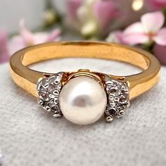 Vintage Simulated Pearl Cubic Zirconia Ring 14kt Gold Plate Gorgeous 14kt Gold Plated Ring Featuring A Simulated Pearl With Cubic Zirconia Accent Stones. The Band Is Plated In Yellow Gold And The Tips Of The Prongs Are Plated In White Gold. Vintage Mid-Century Design. Genuine Vintage Never Worn Before! Stamped:14ktge Size 4 This Exceptional Vintage Piece Had Been Tucked Away In Storage For Decades! Newly Discovered So You Can Enjoy It Now! Madsky 14m M1054 Cabin Door, Antique Engagement Rings Vintage, Gold Pearl Ring, Cubic Zirconia Rings, Antique Engagement Rings, Plated Ring, Gold Plated Rings, Vintage Ring, Gold Pearl