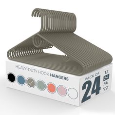 a pack of 24 heavy duty hook hangers in a cardboard box on a white background