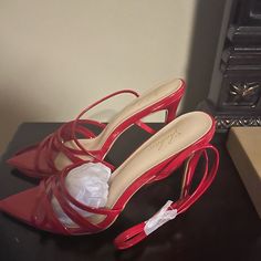 Beautiful Red Patent Leather Stiletto Heeled Strappy Sandal. Size 12 But Fits More Like A 10.5/11 Red Strappy Heels For Party, Chic Red Sandals For Night Out, Red Heels For Date Night In Spring, Red Heels For Spring Date Night, Red Sandals With Heel Strap For Night Out, Red Synthetic Sandals For Night Out, Trendy Evening Sandals With Red Sole, Red Sandals For Night Out In Spring, Red Open Toe Sandals For Night Out