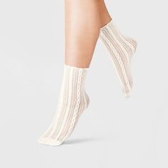 Whether it's wedding, date or other occasion, you'll love wearing the 2-Pack of Sheer Cable Anklet Socks from A New Day™. This pack of anklet socks includes one pair in black and one pair in ivory for easy mixing and matching with your outfits. Both pairs feature a sheer construction with cable-knit detailing for a textured appeal and eye-catching look. Plus, these lightweight socks are made with soft and stretchy fabric for comfortable wear. A New Day™: Style that goes wherever you do. Sock Packs, Athletic Socks, Sock Shop, Wedding Date, Socks And Hosiery, Sheer Fabrics, A New Day, Stretchy Fabric, Hosiery