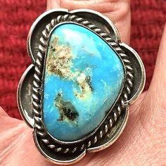 Rare VTG Navajo Blue Gem Turquoise Ring Sterling Silver Statement Jewelry Sz 6.5 | eBay Southwestern Blue Rings For Anniversary, Vintage Blue Turquoise Ring For Anniversary, Antique Blue Turquoise Ring For Anniversary, Vintage Blue Cabochon Ring, Southwestern Style Untreated Blue Turquoise Ring, Collectible Untreated Blue Turquoise Ring, Collectible Round Turquoise Ring, Collectible Blue Rings, Vintage Blue Turquoise Cabochon Ring