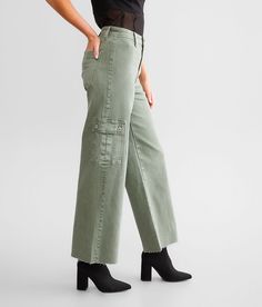 VERVET High Rise Cropped Wide Leg Cargo Pant - Green 31/29, Women's Armygreen High rise Slim through the hip and thigh 21 bottom opening Destruction details. This quality denim is hand-finished for a unique look. It will wear like your favorite jeans, with each hole and tear continuing to destruct over time. You will love the comfort of this denim that has the look and feel of years of wear. . 98.5% Cotton 1.5% Spandex. Machine wash cold separately. Do not bleach. Tumble dry low or line dry. Coo Full Length Cargo Pants With Five Pockets For Fall, High Rise Cargo Pants With Patch Pockets For Fall, High Rise Pants With Patch Pockets For Fall, High Rise Bottoms With Side Pockets For Fall, Green Mid-rise Bottoms With Pockets, High Rise Fall Cargo Pants, High Rise Cargo Pants For Fall, Fall High Rise Cargo Pants, Utility Mid-rise Bottoms With Five Pockets