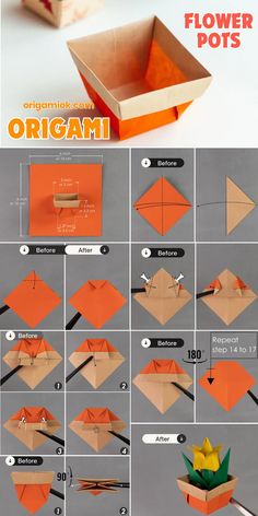 how to make an origami flower pot from paper - step by step instructions