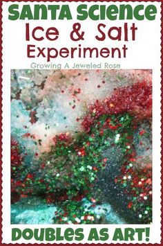 an advertisement for the santa science ice and salt experiment, featuring sprinkles