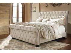 Willenburg Linen King Uph. Sleigh Bed - Ornate Home Upholstered Sleigh Bed, King Upholstered Bed, Sleigh Bed, Sleigh Beds, Ornate Furniture, Linen Color, Tufted Headboard, Upholstered Bed, Headboard And Footboard