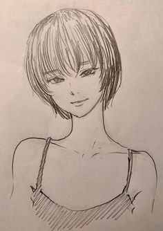 a pencil drawing of a woman with short hair