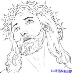 a drawing of jesus with the crown on his head