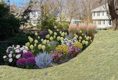 the garden is full of colorful flowers and trees