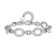 Designed to delight, this fancy-link bracelet is sure to be worn often. Hollow sterling silver Oval textured and wavy oval polished link stations alternate along a round-link chain 11.4mm width 6.25-inch link chain with 1.25-inch extender; lobster claw clasp Link Chain, Lobster Claw, Link Bracelets, Bracelet, Sterling Silver, Chain, Silver