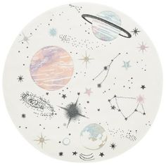 a round rug with planets and stars on it