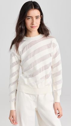 Fast Free Shipping & Free Returns on Gimaguas Zebara Sweater at Shopbop. Shop new arrivals from Gimaguas at Shopbop.com Sheer Long Sleeve Sweater For Spring, Winter Sheer Mesh Top For Layering, Diagonal Stripes, White Brand, Sweaters Knitwear, Lightweight Knit, White Sweaters, Knitwear Women, Stripes Pattern