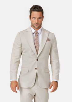 Hudson Ivory Cotton Suit - SARTORO Luxury Cotton Semi-formal Suits, Luxury Cotton Suits With Notch Lapel, Elegant Cotton Suits For Business Casual, Elegant Single Breasted Cotton Blazer, Elegant Single-breasted Cotton Blazer, Fitted Beige Cotton Suits, Elegant Cotton Suits With Pressed Crease, Elegant Long Sleeve Cotton Suits, Tailored Beige Cotton Suit