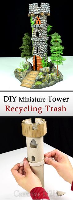 someone is making a miniature tower out of recycled materials and then it's made from cardboard