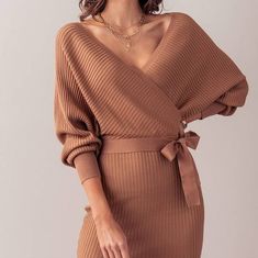 Beautiful Wrap Dress Camel Sweater Dress, Cozy Sweater Dress, Wrap Sweater Dress, Tree Dress, Plus Size Fall Outfit, Ribbed Sweater Dress, Long Sleeve Wrap Dress, Grey Sweater Dress, Black Sweater Dress