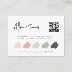 a business card with the words alon and denny on it, which includes different colors