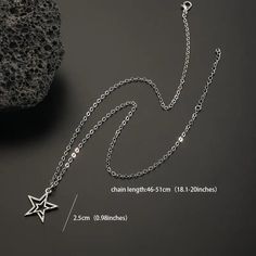 Stylish and Unique: Vintage design with a star pendant, perfect for those who love alternative fashion. Durable Material: Made of high-quality stainless steel, this necklace is sturdy and long-lasting. Versatile: Suitable for both men and women, this necklace can be worn with any outfit, from casual to formal. Star Shaped Metal Chain Necklace As Gift, Star-shaped Metal Chain Necklace As Gift, Star-shaped Metal Chain Necklace For Gift, Trendy Metal Star Chain Necklace, Trendy Metal Chain Necklace With Star Shape, Silver Star-shaped Clavicle Chain Necklace, Silver Star Chain Necklace, Trendy Silver Star-shaped Chain Necklace, Trendy Silver Star Chain Necklace