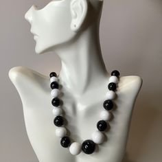 This Is A Nice Black And White Alternating And Graduating Bead 24” Necklace. Please Look Close At The Pictures For Further Details As They Are Part Of The Description. White Necklaces With Black Beads, Black And White Jewelry, Cheap White Necklace With Black Beads, Black And White Pearl Necklace, Hand-strung Black Beaded Necklaces, Elegant Hand-strung Black Beaded Necklace, Adjustable Black Hand-strung Beaded Necklaces, Pastel Necklace, Keshi Pearl Necklace