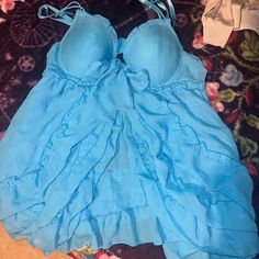 Never Worn Cup Size Is A 36b I’m Not Sure The Name Of The Brand Blue Cami Camisole For Daywear, Blue Camisole For Daywear, Blue Camisole With Spaghetti Straps And Bra Friendly, Blue Sleep Camisole, Blue Spring Camisole For Sleep, Blue Camisole For Sleep In Spring, Blue Camisole For Spring Sleepwear, Spring Sleepwear Blue Camisole, Fitted Blue Sleepwear With Built-in Bra