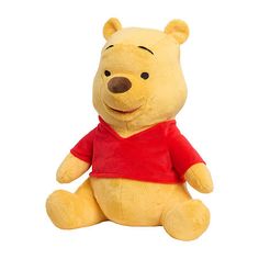 a winnie the pooh stuffed animal with a red shirt